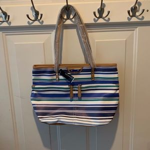 Blue Stripe Faux Leather Tote by GEORGE